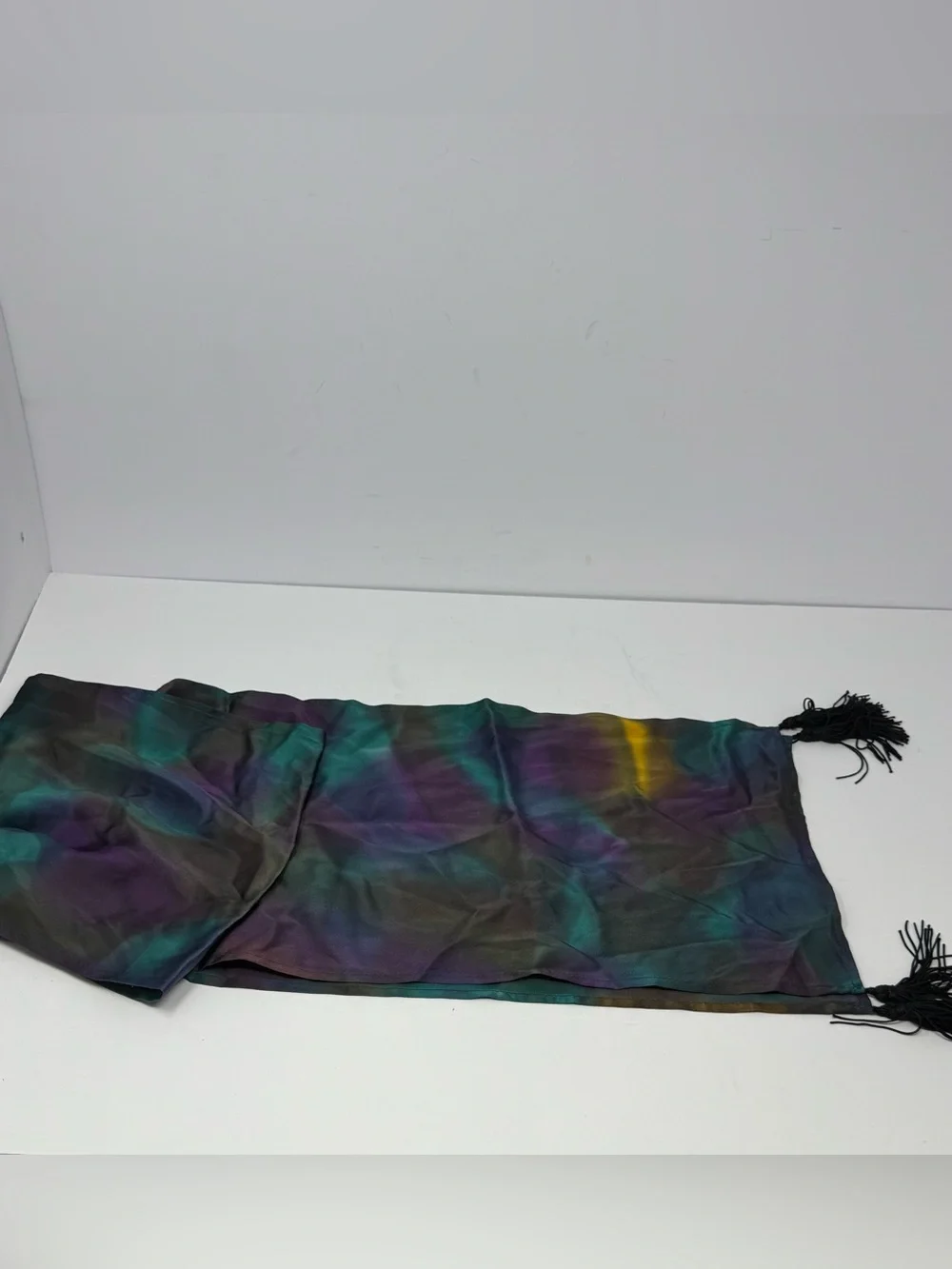 Vintage Cynthia Espy Fine Accessories 100% Silk Scarf w/ Tassels Blue Purple